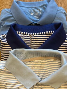 Coolibar UPF 50+ Long Sleeve Weekend Polo Shirt Men’s XL Striped Blue Bundle 3